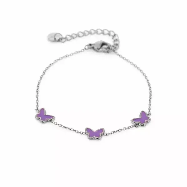 Armband Vlindertjes Paars Zilver