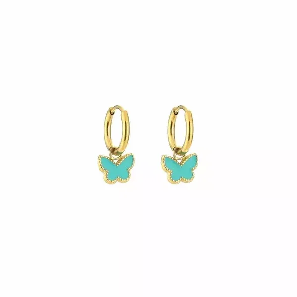 Oorbellen Vlinder Turquoise Goud