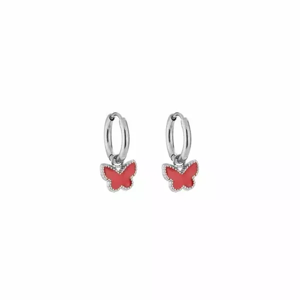 Oorbellen Vlinder Rood Zilver