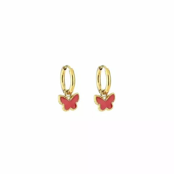 Oorbellen Vlinder Rood Goud