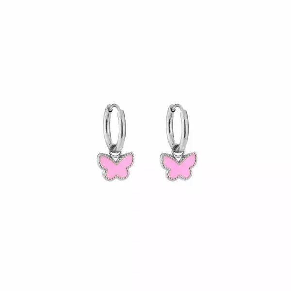 Oorbellen Vlinder Roze Zilver