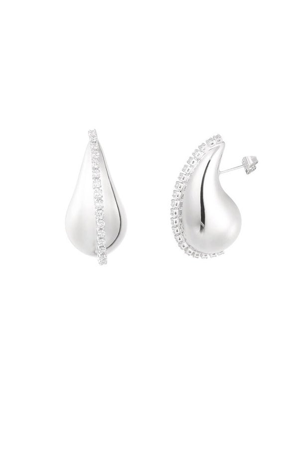 Oorbellen Chunky Tears Druppel met Steentjes Zilver