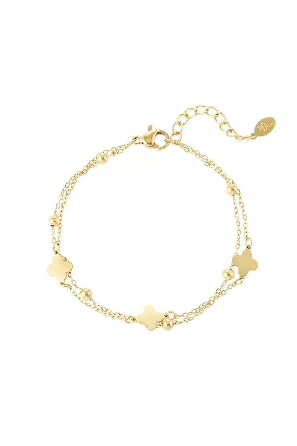 Armband Dubbel Klaver en Bolletjes Goud