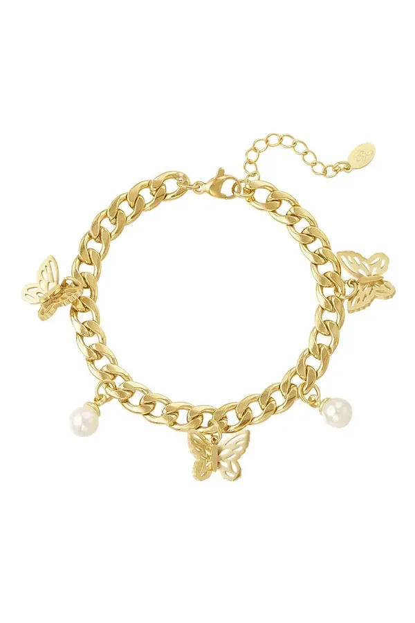 Armband met Vlinders en Parels Goud