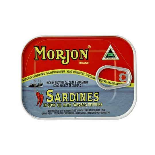 Morjon Sardines In Soya Oil With Tabasco Peppers  120 gr