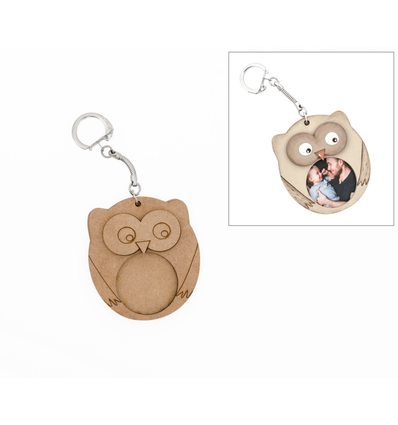 MDF sleutelhanger uil 6,3 x 7 cm dikte 9 mm