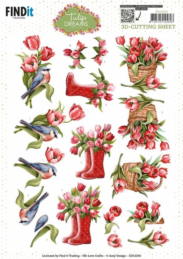 Amy Design CD12293 Tulip Dreams Red Tulips 3D knipvel A4