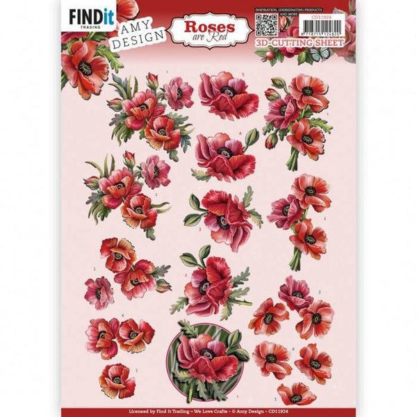 Amy Design CD11924 Roses are Red Poppies 3D knipvel A4