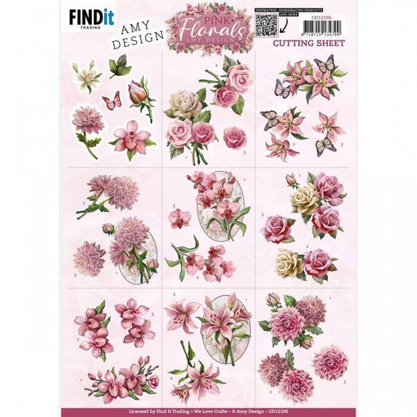 Amy Design CD12106 Pink Florals Mini 3D knipvel A4