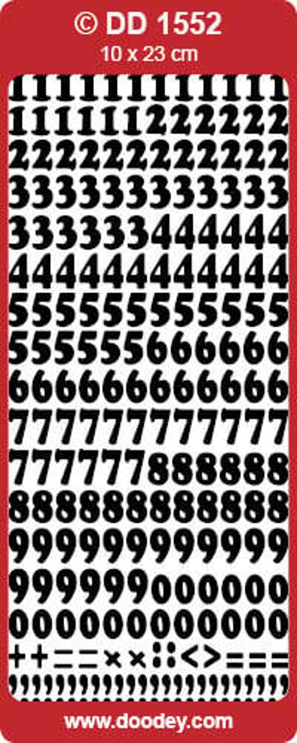 Doodey DD 1552 cijfers en tekens wit stickervel
