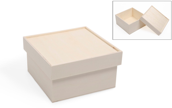 Houten doos met opstaande rand op deksel 16,2 x 16,2 x 9 cm