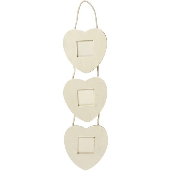 Triplex lijst in 3 harten design en ophangkoord 11,2 x 45 cm