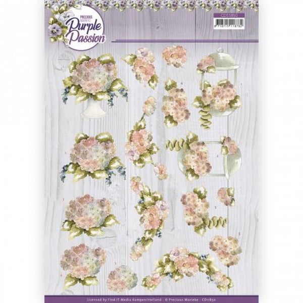 Precious Marieke Purple Passion Pale Hydrangea 3D knipvel A4