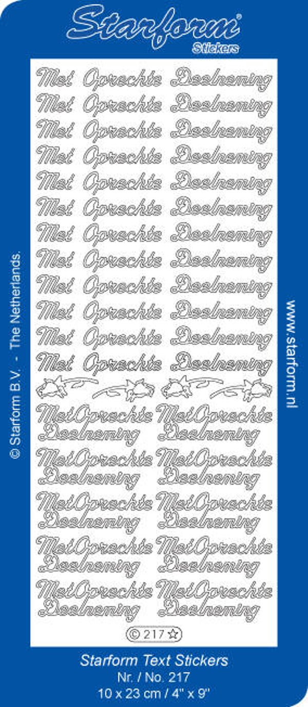 Starform 217 goud 22 x Met Oprechte Deelneming stickervel