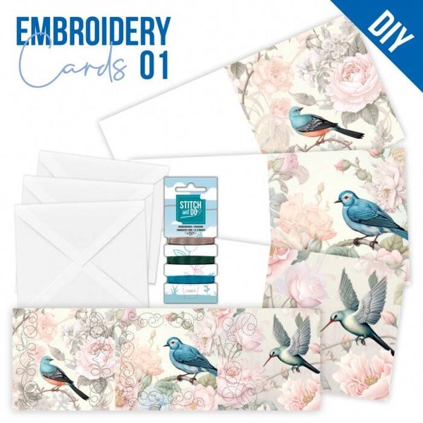 Stitch and Do cards Blue Birds (blauwe vogels) STDOPP001
