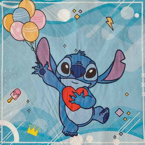 Servet Disney Stitch met hartje en ballonnen 33 x 33 cm