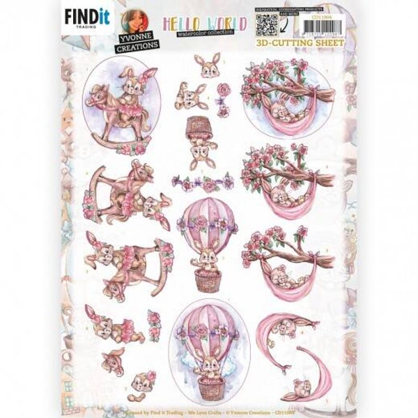 Yvonne Creations CD11904 Hello World Playing Bunny knipvel