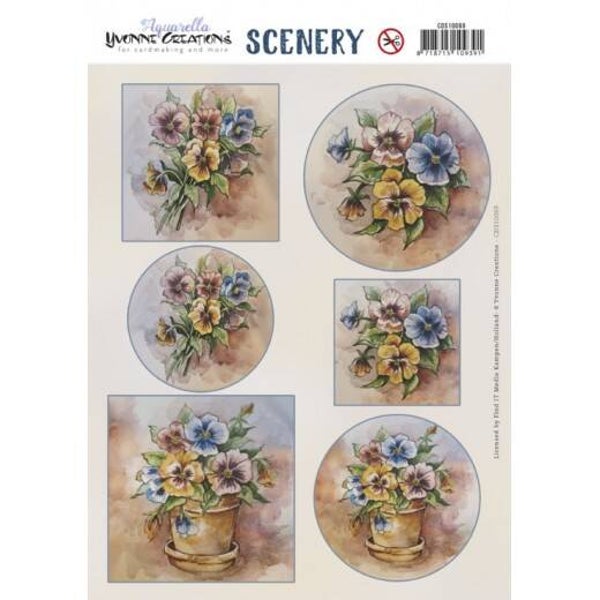 Yvonne Creations CDS10069 Scenery Aquarella Violets 3D push out A4