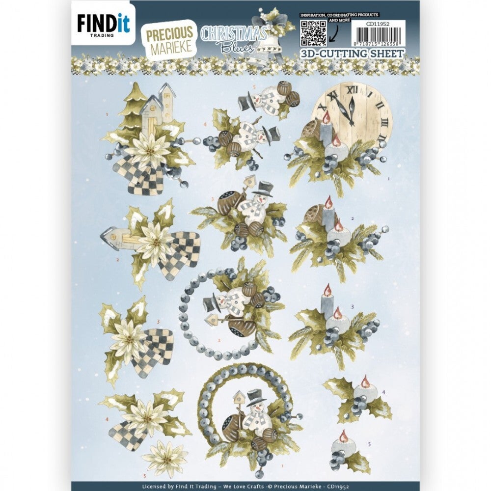 Precious Marieke CD11952 Christmas Blues Blue Clock knipvel