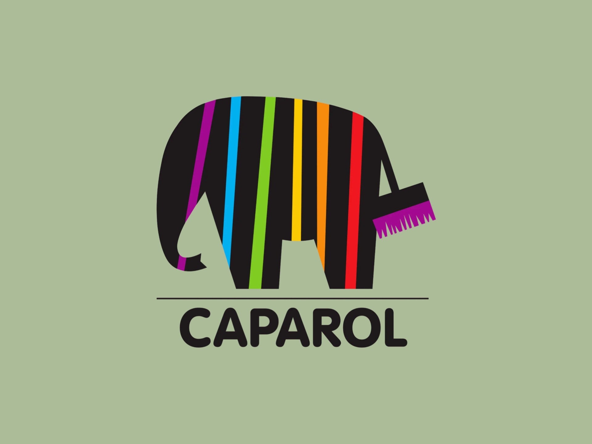 Firmenlogo "Caparol" mit farbigem Elefanten.