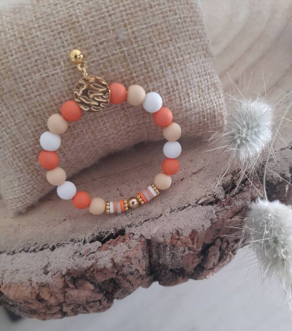 Créoles bi color orange & beige