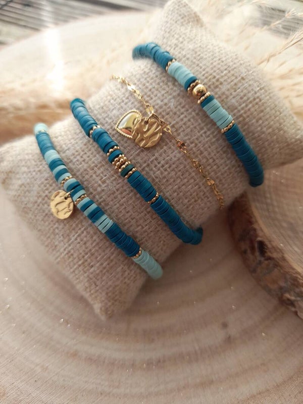 Bracelets thème bleu pétrole & vert d'eau