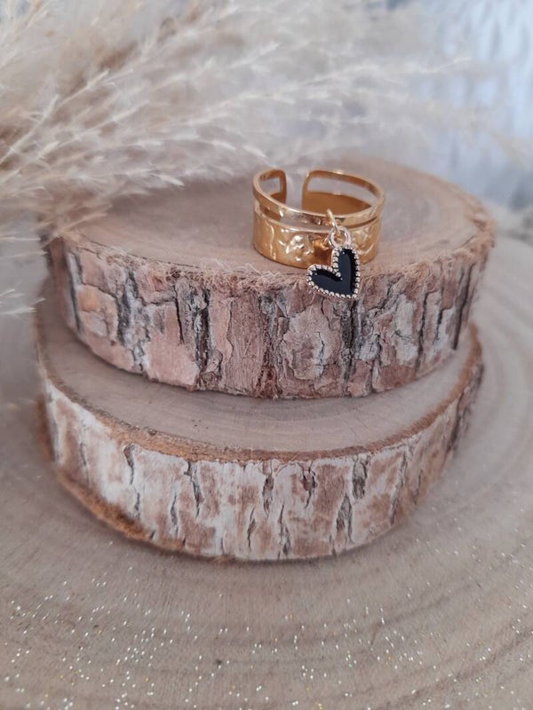 Bague inox texturée coeur noir 🖤