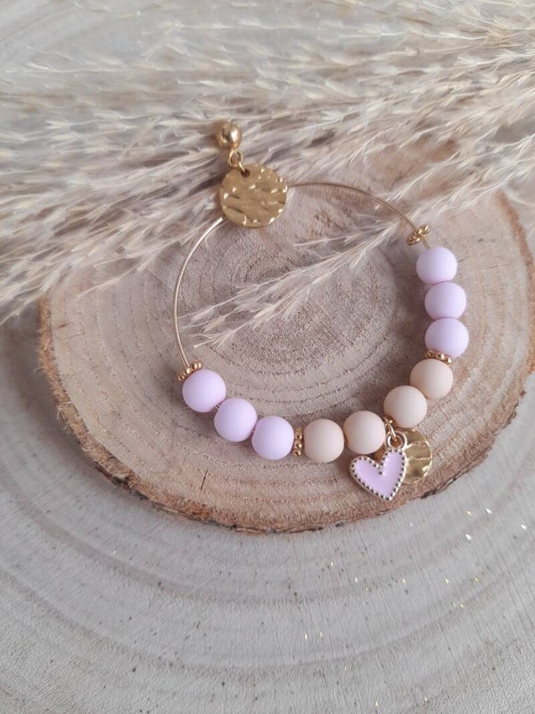 Boucles bi couleur perles rondes 2 pampilles
