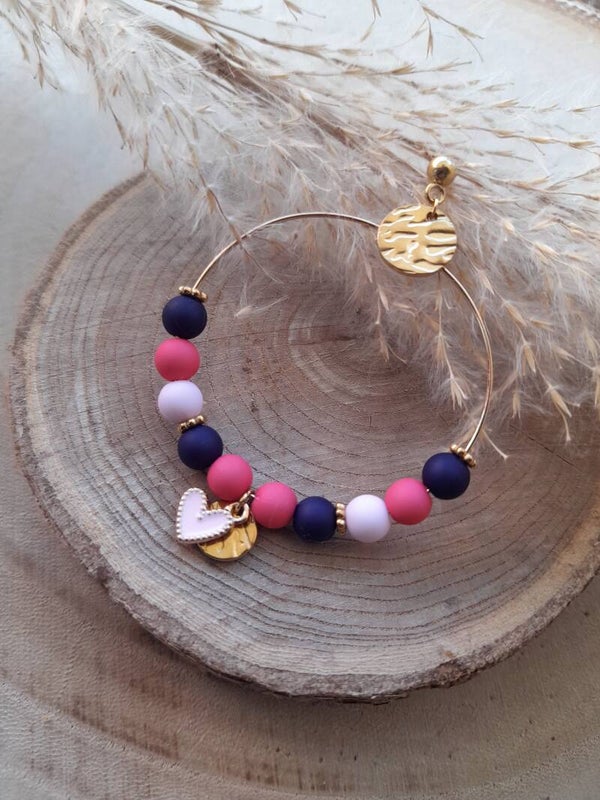 Créoles coeur marine & rose 💕