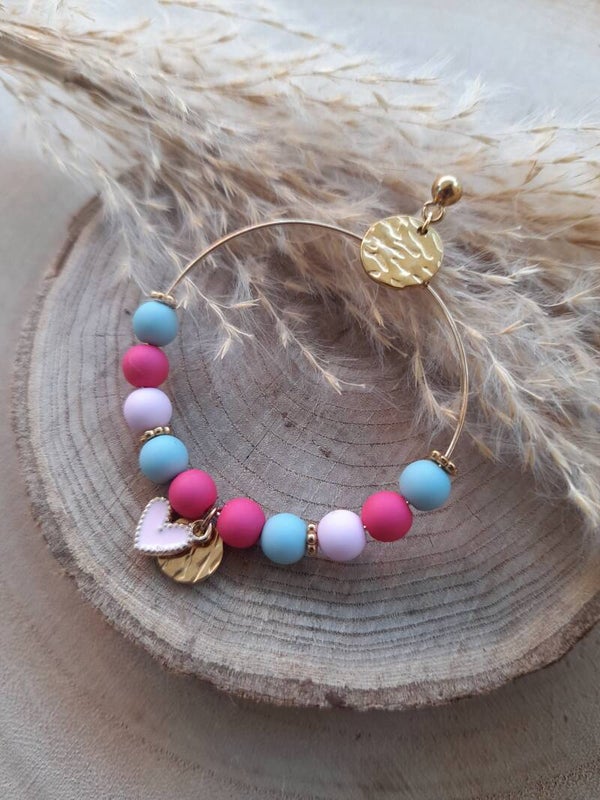 Boucles cœurs vert d'eau & rose 💕