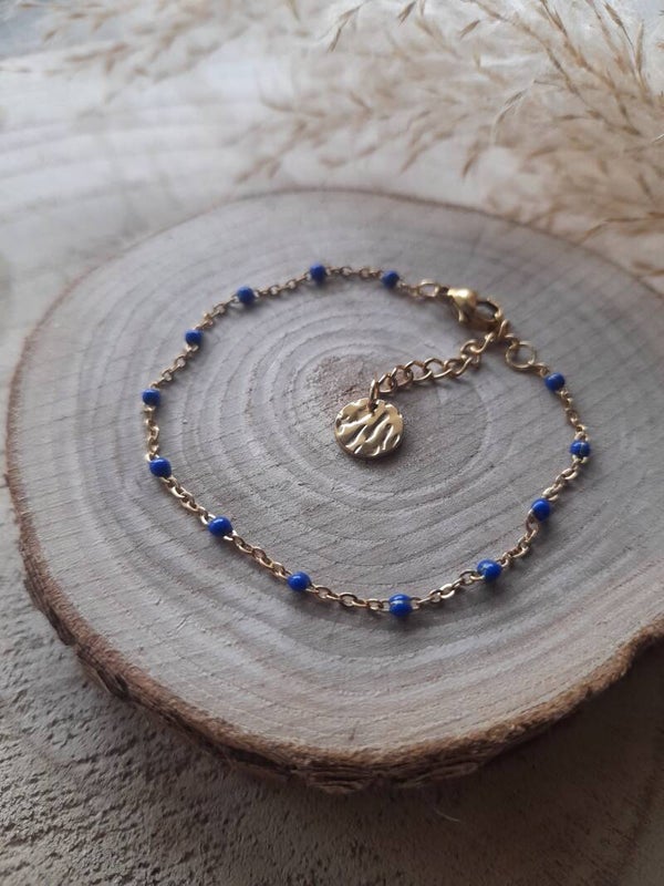 Chaîne doré boule bleu roi inox