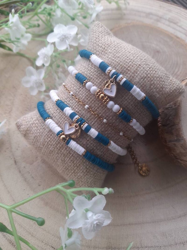 Bracelets fantaisies turquoise & blanc