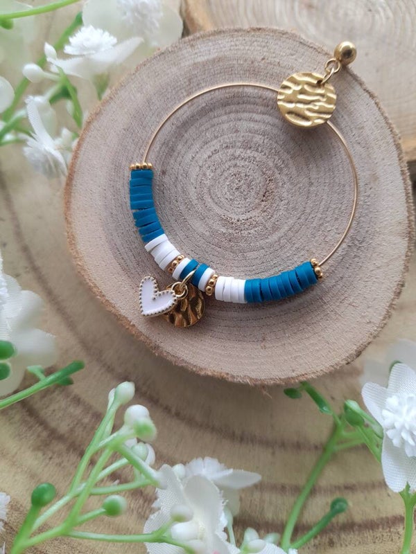 Créoles coeurs bleu turquoise & blanc 🤍