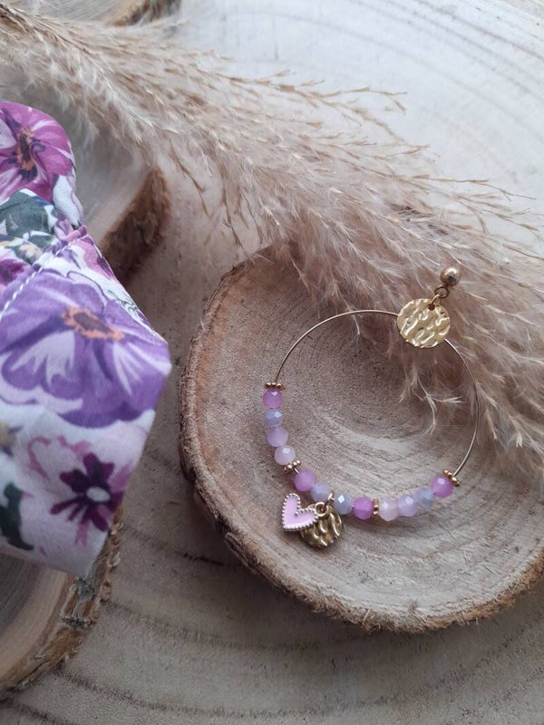 Créoles rose & mauve perles transparente 💜