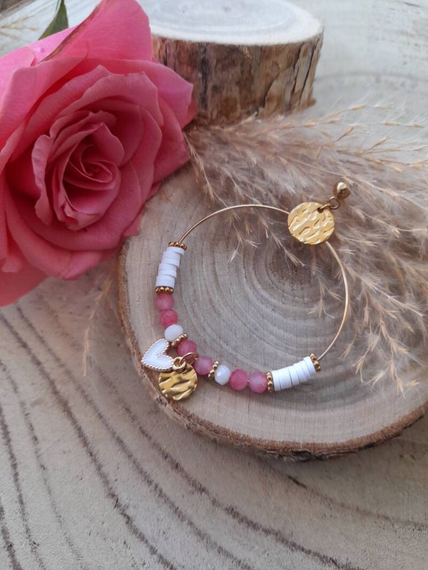 Créoles coeur rose & blanc 💕