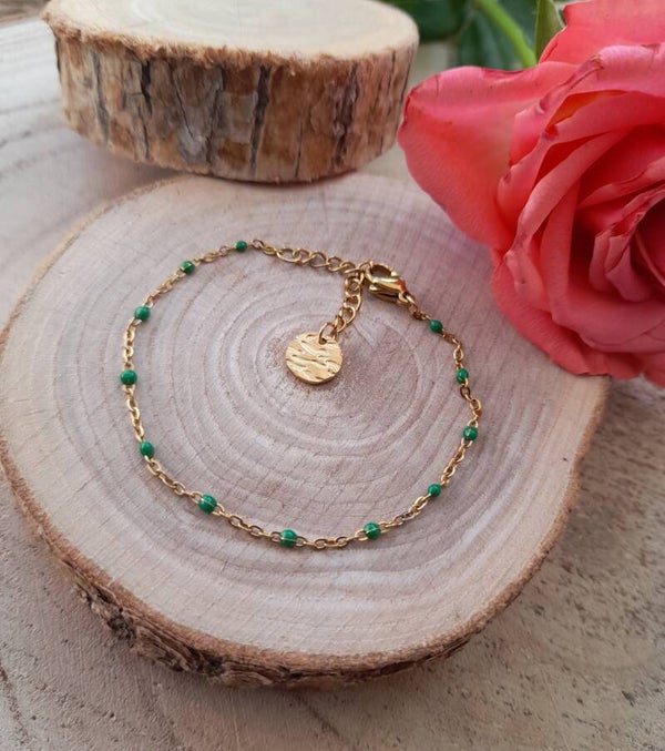 Bracelet boules verte doré