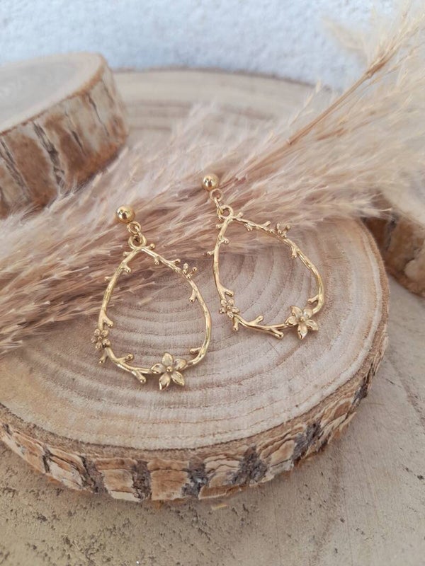 Boucles gouttes fleurs doré
