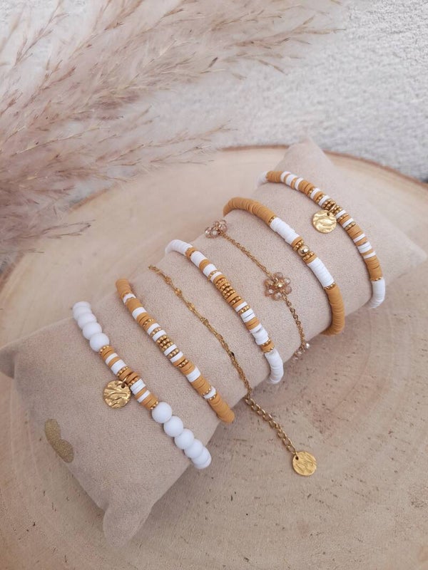 Bracelets camel & blanc