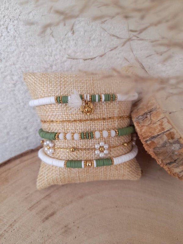 Bracelets kaki & blanc