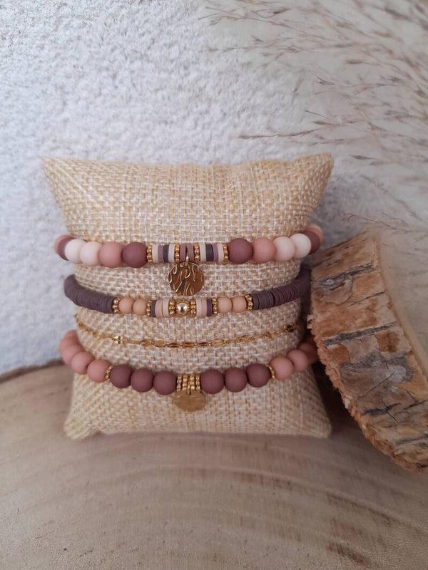 Bracelets marron & beige