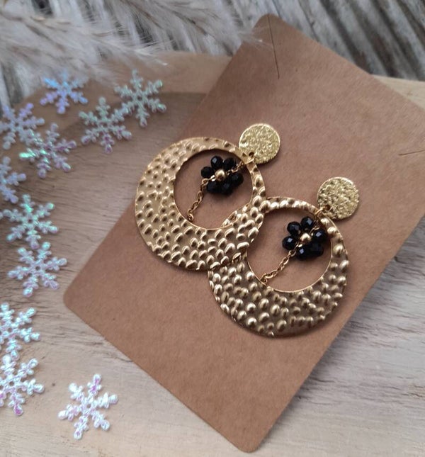 Boucles doré fleurs noir 🖤