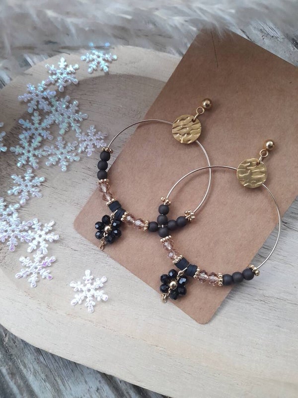 Créoles noirs fleurs 🖤