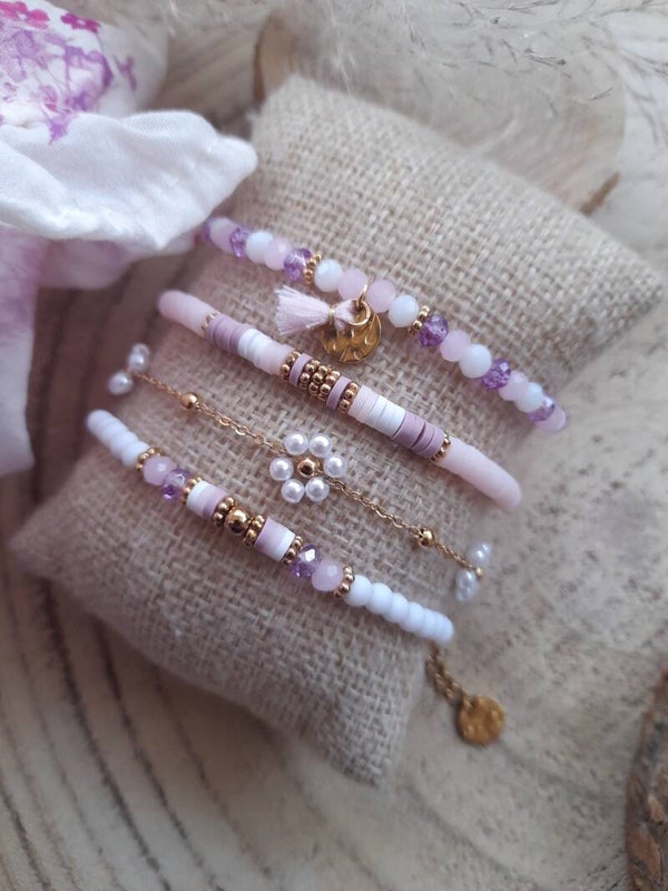 Bracelets rose mauve & blanc
