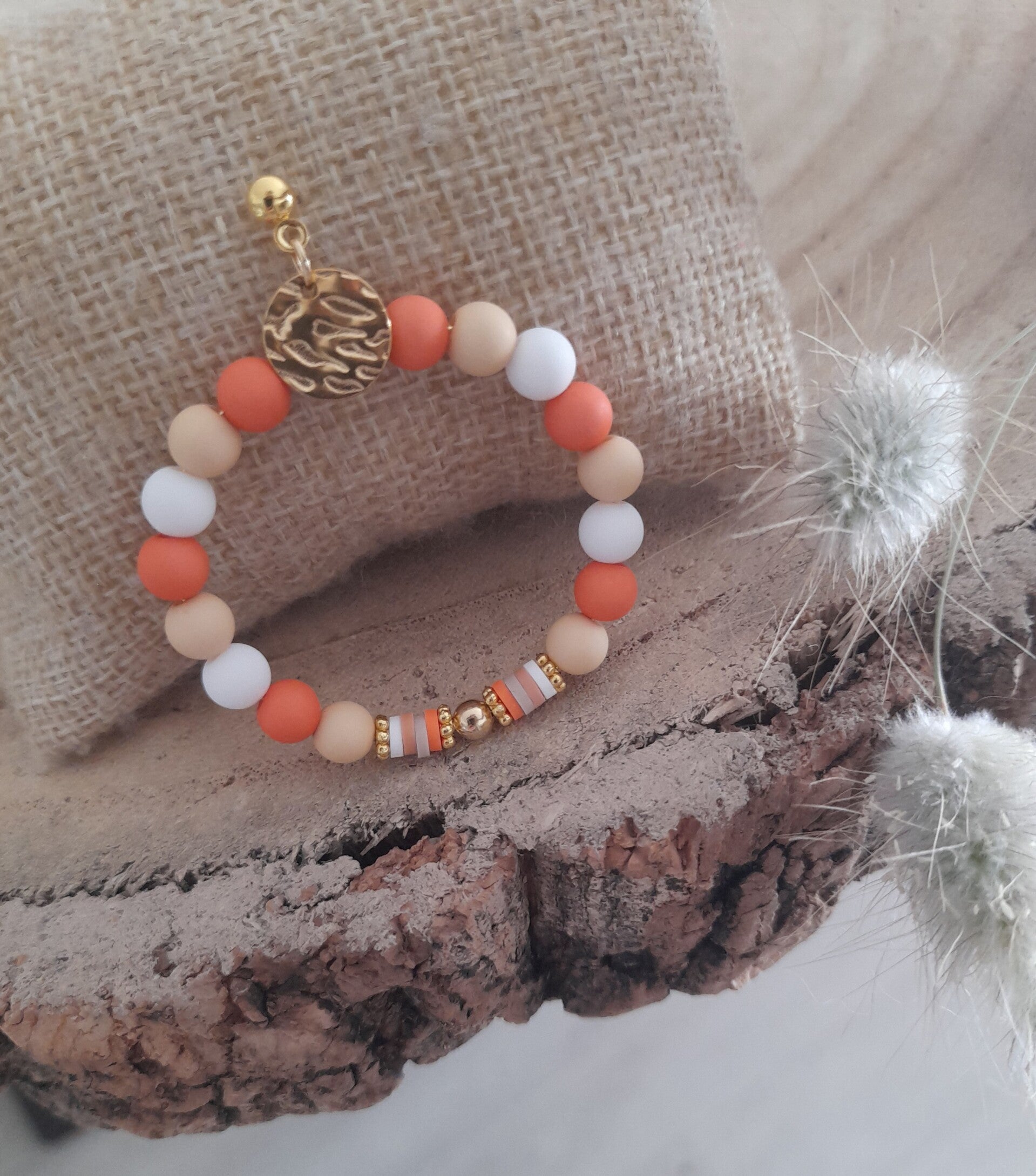 Créoles bi color orange & beige