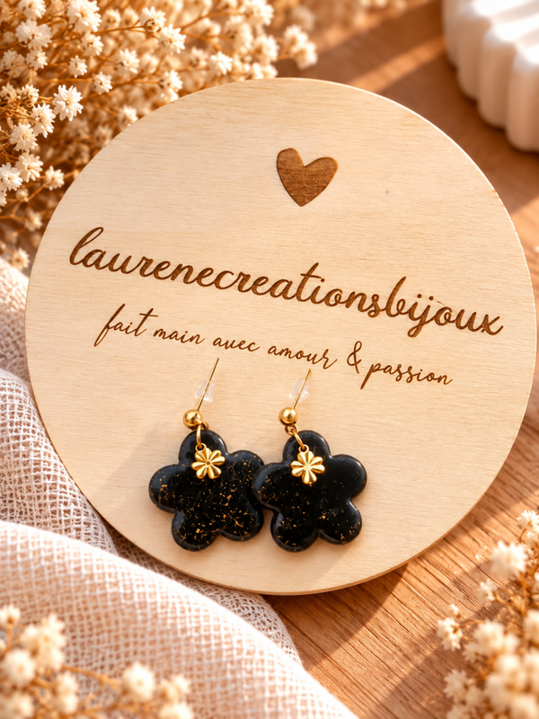 Boucles fleurs noires