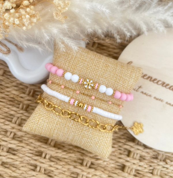 Bracelets rose & blanc