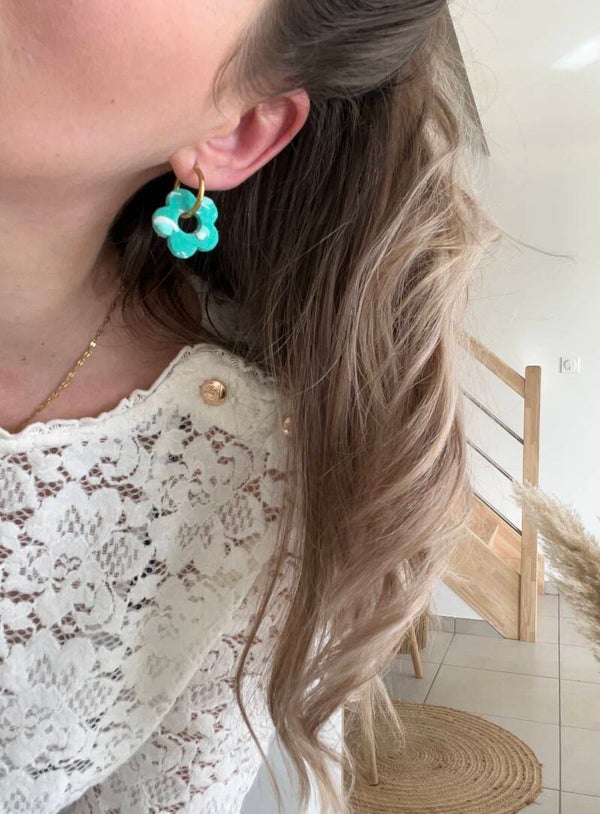 Boucles fleurs bi color vert