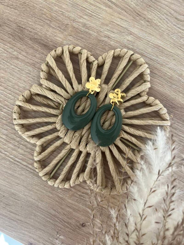 Boucles fleurs vert kaki