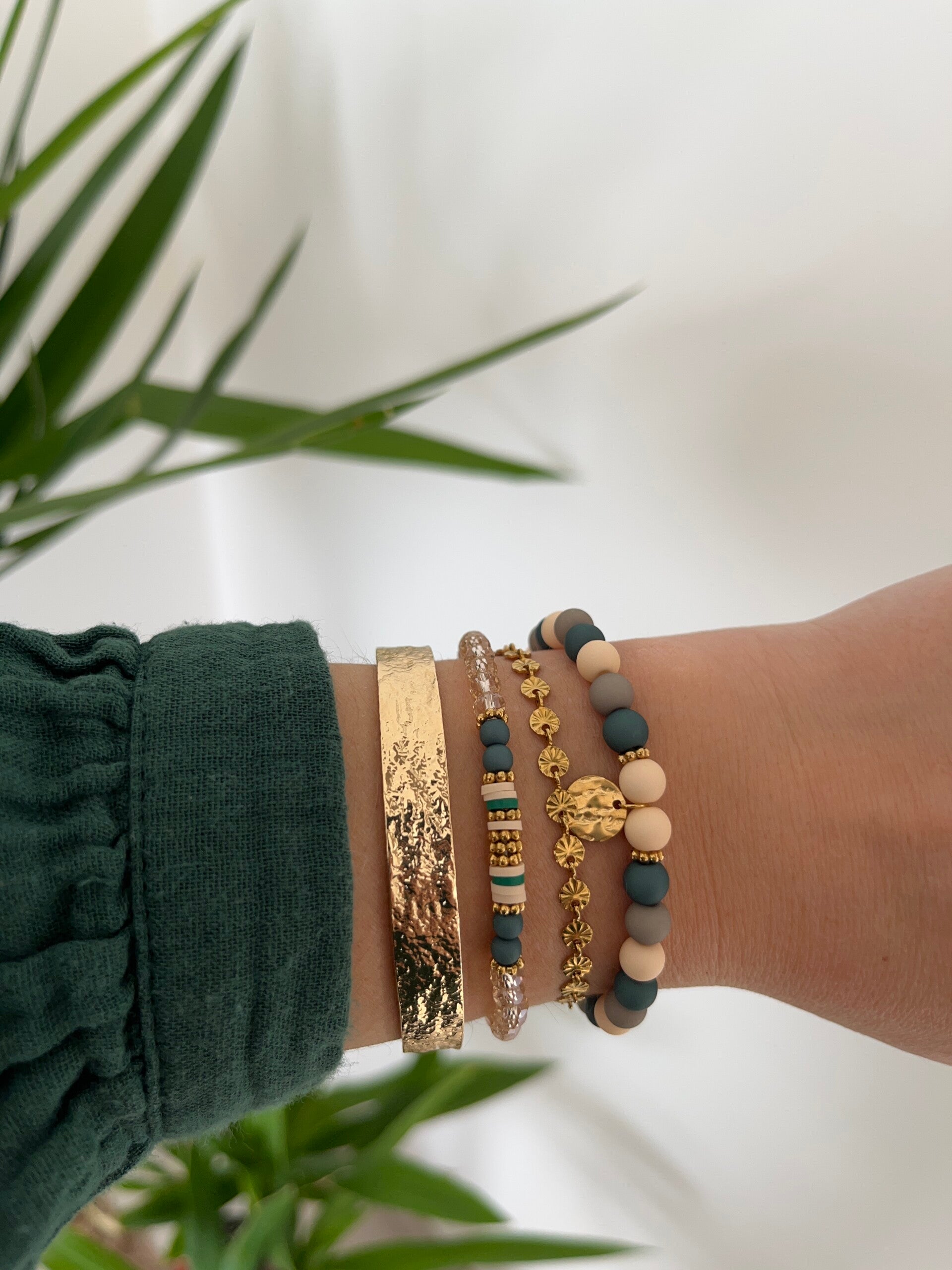 Bracelets bi color vert & beige