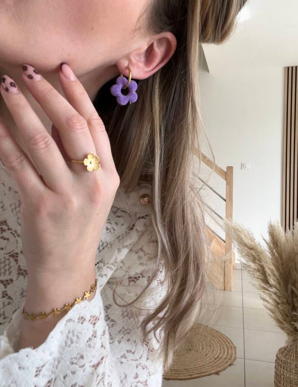 Boucles fleurs mauve 💜